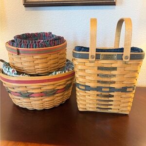 Longaberger Woven Basket Set with Red, Green and Blue Accents
